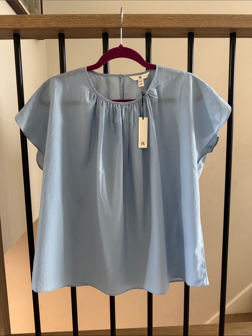 BR Pale Blue Gathered Yoke Short Sleeve Blouse